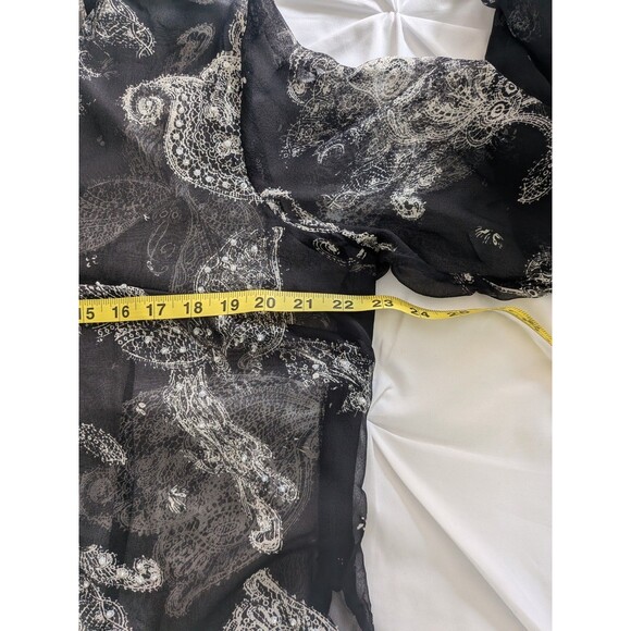 ICE Top Womens 1X Black White Whimsigoth Feminine Fairycore Beaded Sheer Blouse - Picture 11 of 12